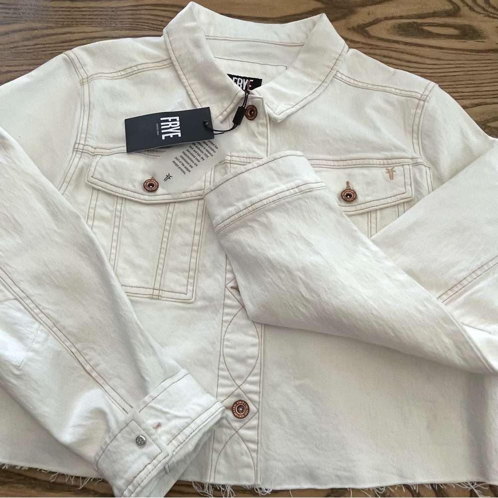 Frye‎ Crop Denim Jacket White NEW